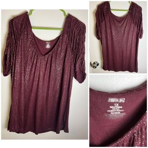 Jennifer Lopez burgundy and silver top